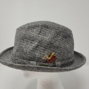 Vintage Adam New York Gray Wool Fedora with Feathers